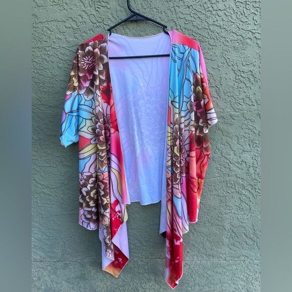 NWOT Carley Brown Designs Multicolored Flower CoverUp Kimono Shrug One Size - Picture 1 of 11